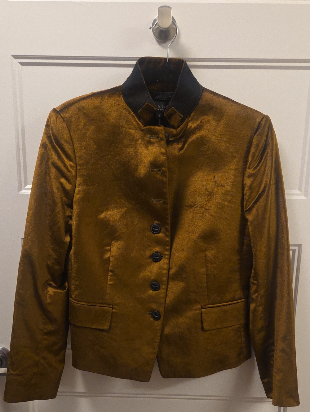 rag & bone Metallic Bronze Velvet Blazer with Black Collar
